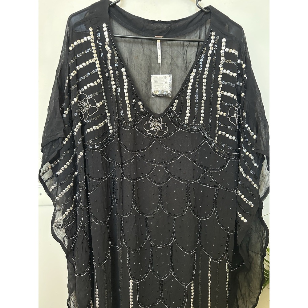 NWT Free People End Of The Night Embellished Duster Kaftan Dress Witchy Boho OS - Picture 7 of 10
